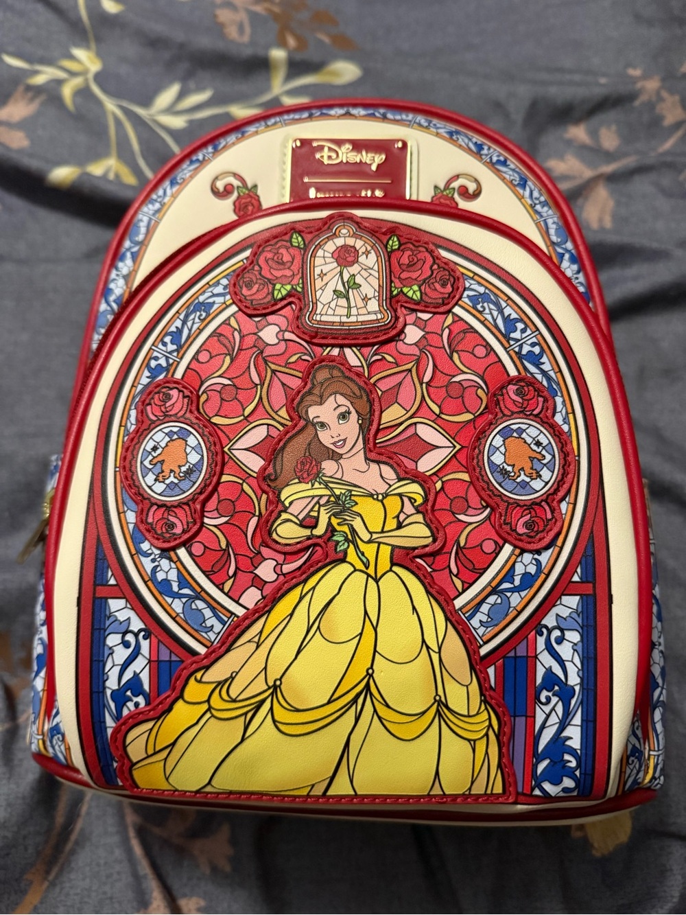 Loungefly Belle Stained Glass Mini Backpack - Yellow, Red & Blue